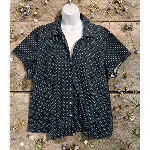 Jones New York Collection Woman Blue Polka Dot Blouse Sz 24W Button Front Shirt